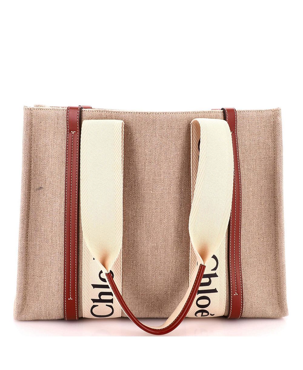 Б/у средняя сумка-тоут Chloe Woody Canvas с кожаной отделкой