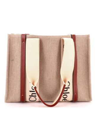 Б/у средняя сумка-тоут Chloe Woody Canvas с кожаной отделкой