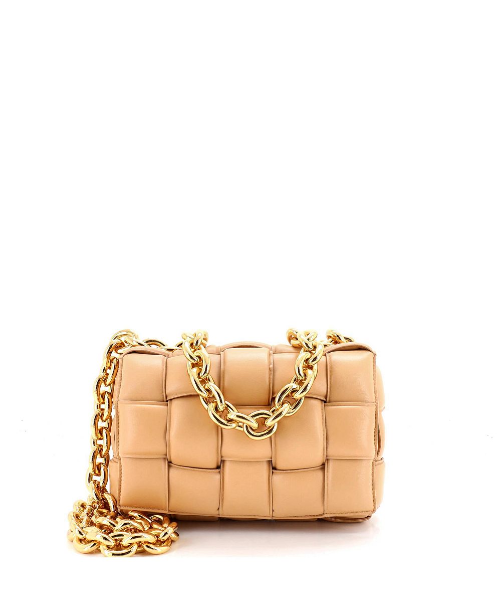 Pre-Owned Bottega Veneta Cassette Chain Crossbody Bag Padded Maxi Intrecciato Leather