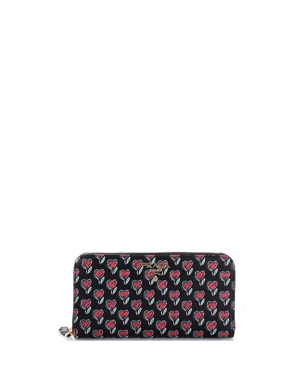 Б/у длинный кошелек Prada на молнии с принтом Saffiano