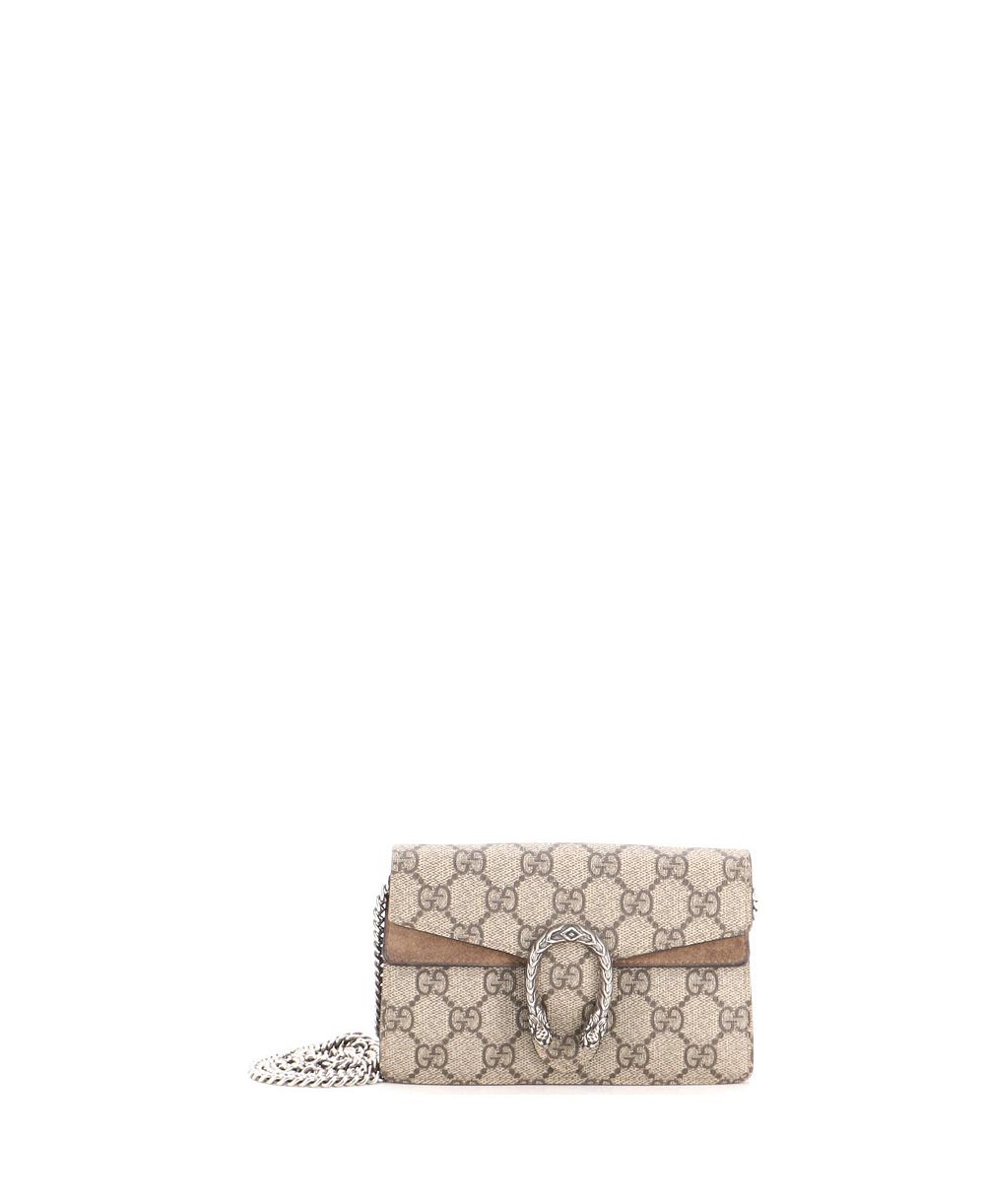 Маленькая сумка через плечо Pre-Owned Gucci Super Mini Dionysus Crossbody GG из лакированного холста
