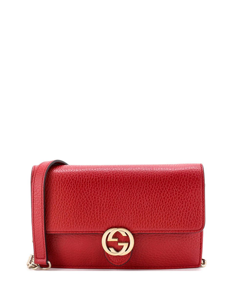 Pre-Owned Gucci Interlocking Wallet on Chain Leather