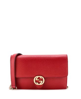 Pre-Owned Gucci Interlocking Wallet on Chain Leather