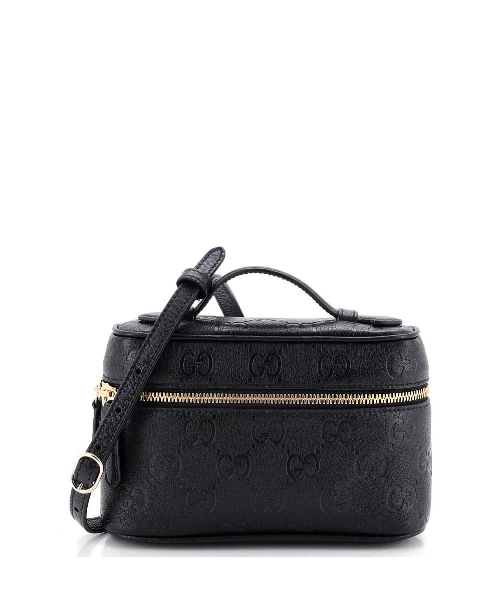 Pre-Owned Gucci Small Emblem Top Handle Vanity Bag GG Embossed Leather