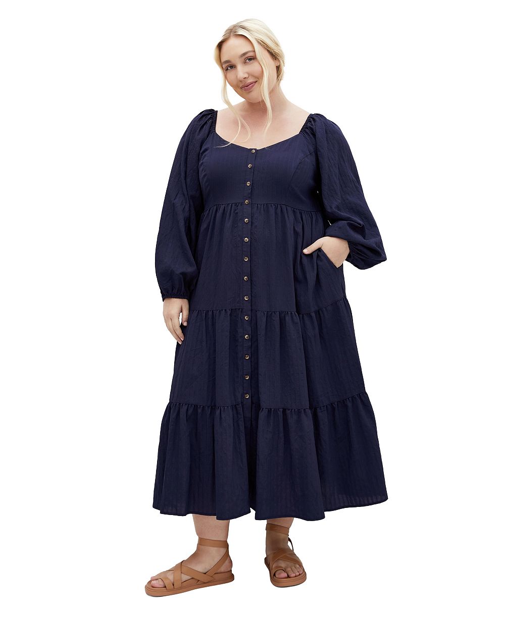 Женское длинное многоярусное платье CITY CHIC Plus Size Portia Long-Sleeve Tiered Maxi Dress большого размера