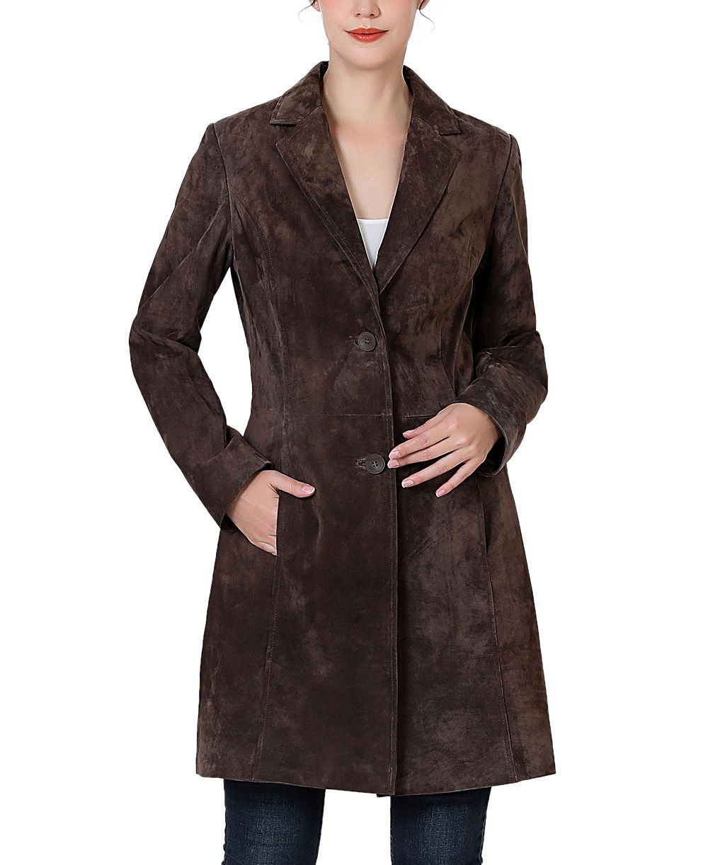 BGSD Women's Mary Suede Leather Notch Lapel Button-Front Coat