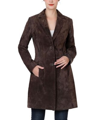 BGSD Women's Mary Suede Leather Notch Lapel Button-Front Coat