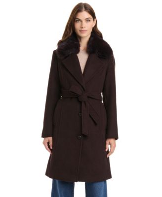 Vince Camuto Women's Belted Coat W/ Detachable Fur Collar