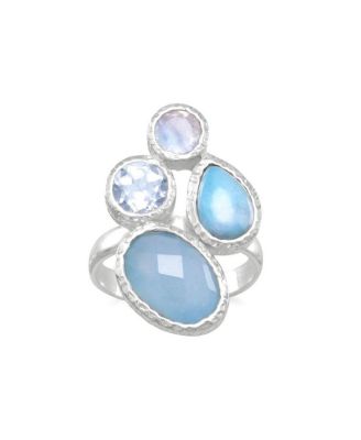 Кольцо Curata Jewelry из серебра 925 пробы с кластером из халцедона, ларимара, топаза и лунного камня, размеры 6-9