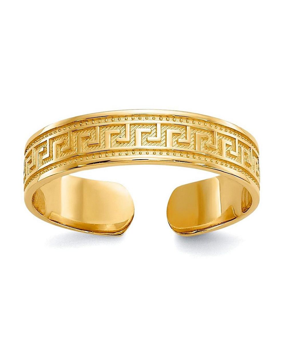 Solid 10k Yellow Gold 4mm Textured Greek Key Adjustable Toe Ring