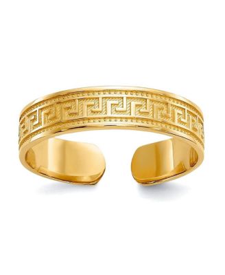 Solid 10k Yellow Gold 4mm Textured Greek Key Adjustable Toe Ring