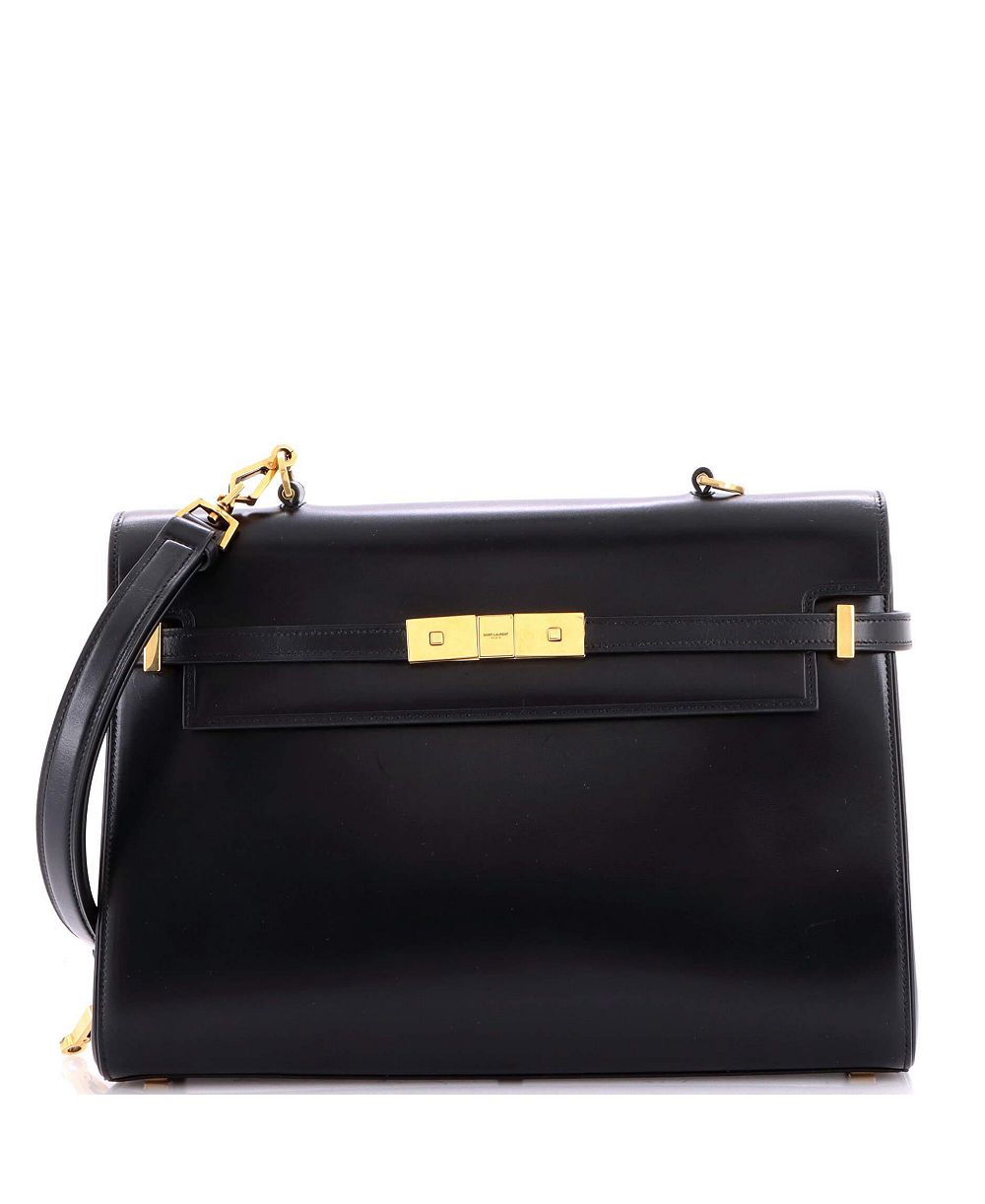 Pre-Owned Saint Laurent Manhattan Medium Canvas and Leather Flap Top Handle Shoulder Bag