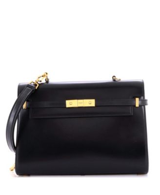 Pre-Owned Saint Laurent Manhattan Medium Canvas and Leather Flap Top Handle Shoulder Bag