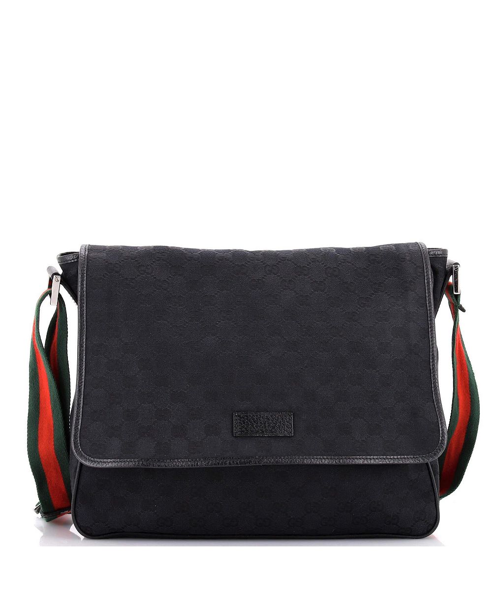 Pre-Owned Gucci Medium Web Strap Flap Messenger GG Canvas