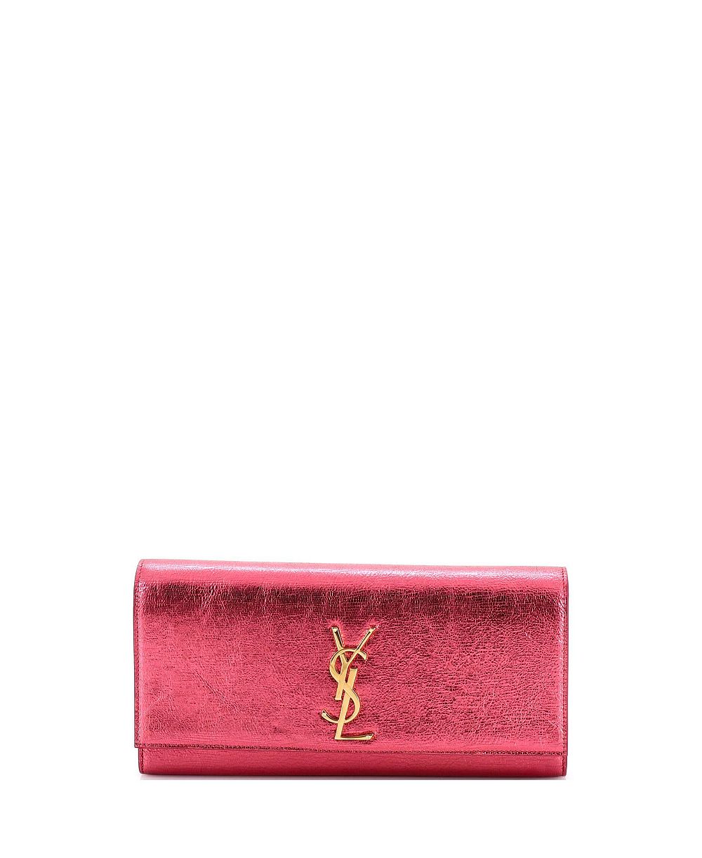 Pre-Owned Saint Laurent Long Classic Monogram Clutch Metallic Calfskin
