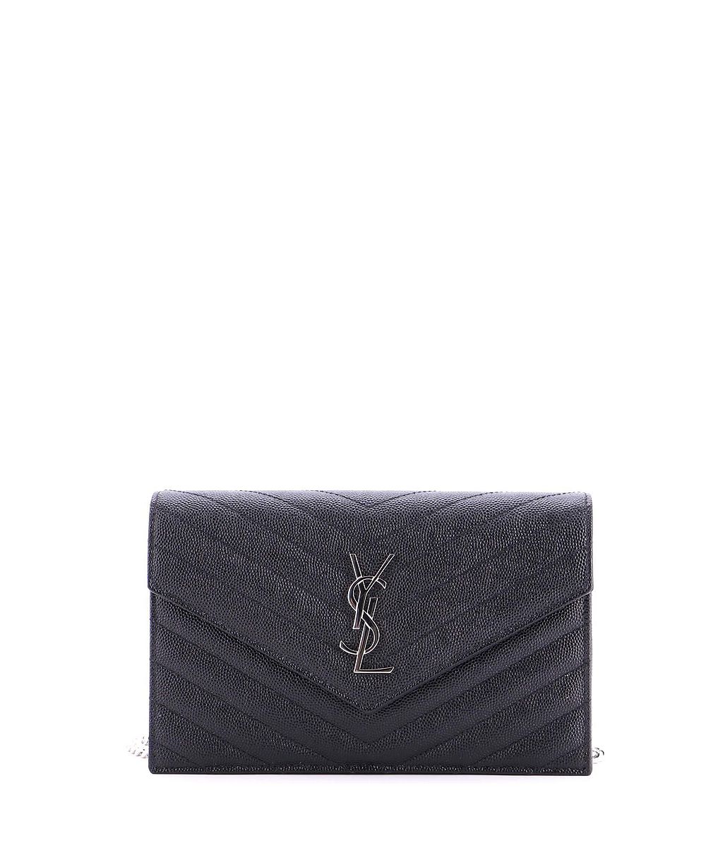 Б/у кошелек-цепочка Saint Laurent Classic с монограммой и стеганым шевронным узором