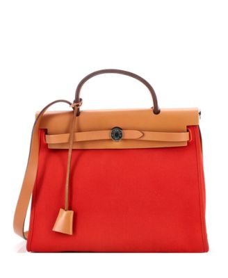 Pre-Owned Hermés Herbag Zip Medium Leather and Canvas Crossbody Shoulder Bag