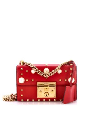 Pre-Owned Gucci Pearly Padlock Small Studded Leather Shoulder Bag