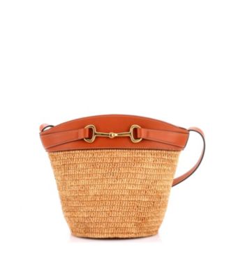 Б/у сумка-ведро Pre-Owned Celine Crécy из рафии и кожи, 7 дюймов ширина x 9 дюймов высота x 6,5 дюймов глубина