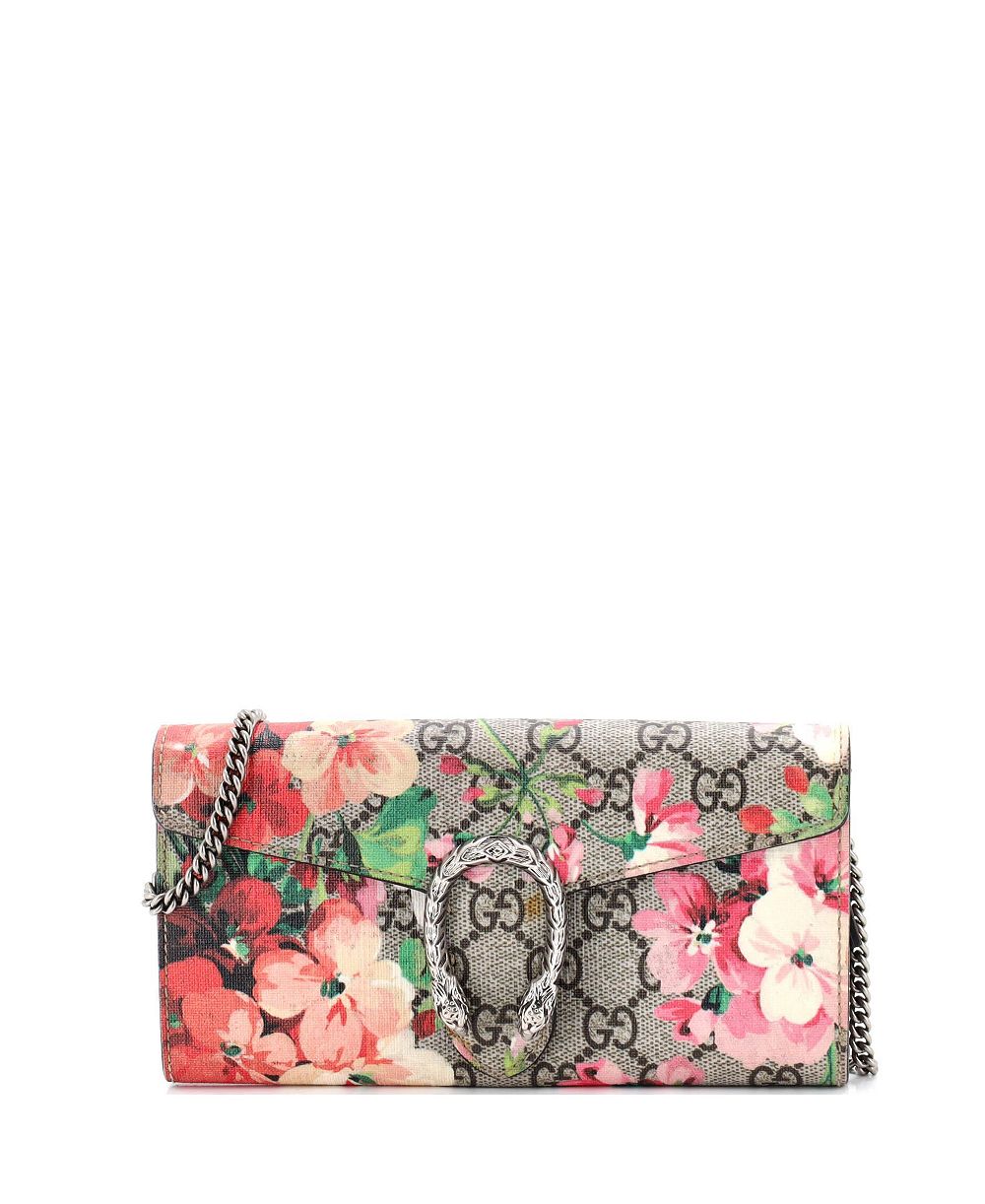 Кошелек на цепочке Gucci Dionysus с цветочным принтом, 7,5" Ш x 4" В x 1" Г, Pre-Owned