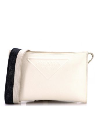 Pre-Owned Prada Small Triangle Logo Zip Messenger Bag Embossed Saffiano Leather