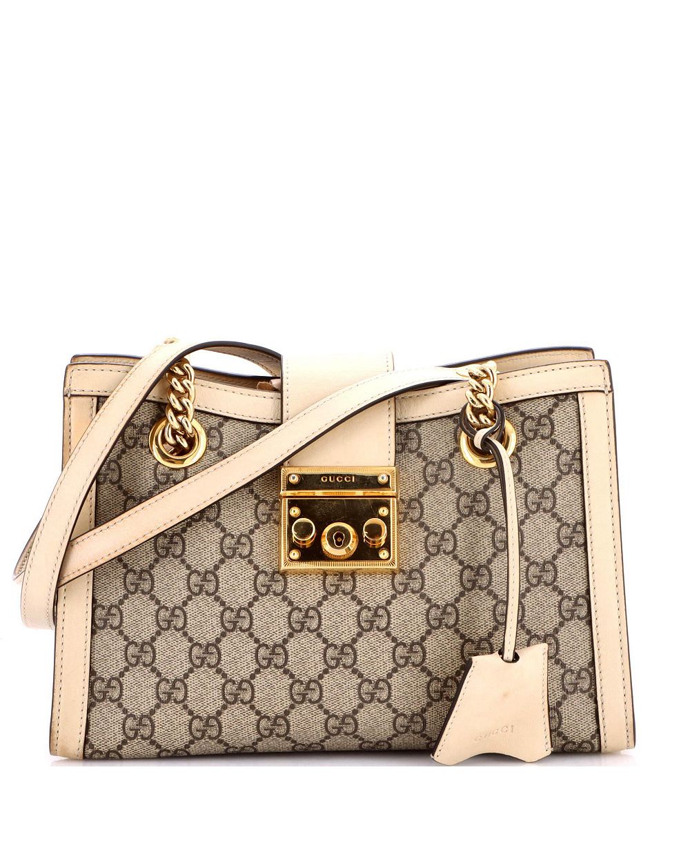 Pre-Owned Gucci Padlock Leather and Canvas Chain Strap Tote