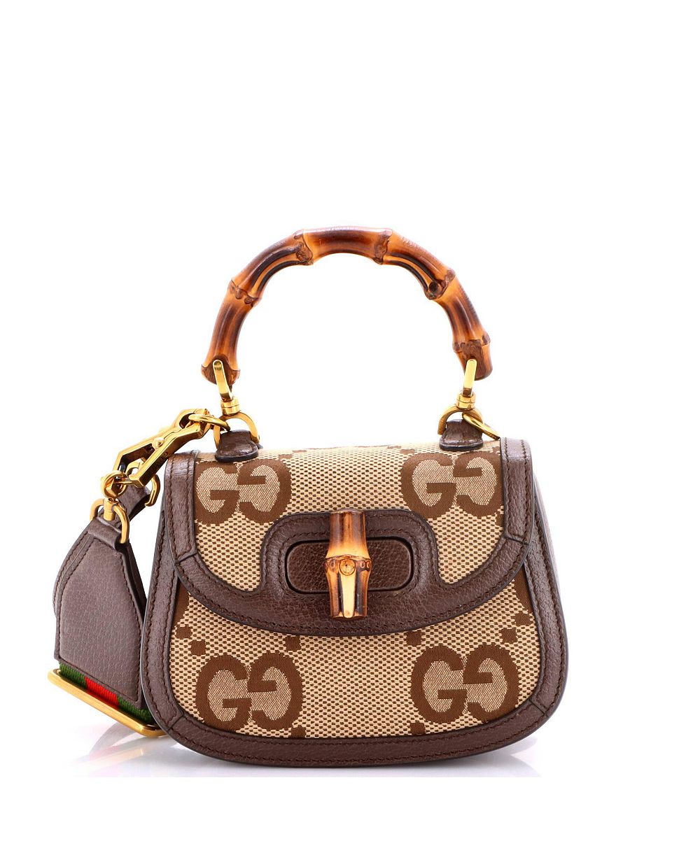 Б/у сумка Gucci Mini Bamboo 1947 Top Handle Jumbo из ткани GG