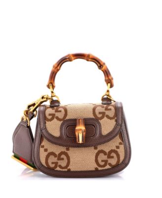 Б/у сумка Gucci Mini Bamboo 1947 Top Handle Jumbo из ткани GG