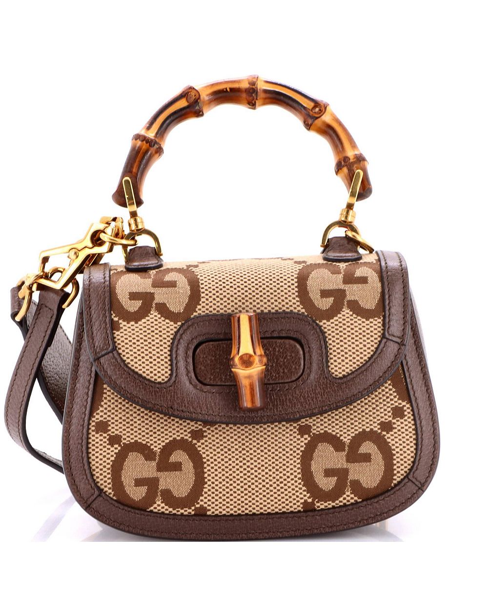 Б/у кожаная сумка Gucci Mini Bamboo 1947 Top Handle Jumbo GG Canvas