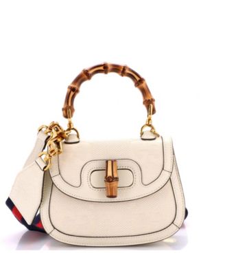 Б/у большая сумка с ручкой Gucci Mini Bamboo 1947 из холста GG