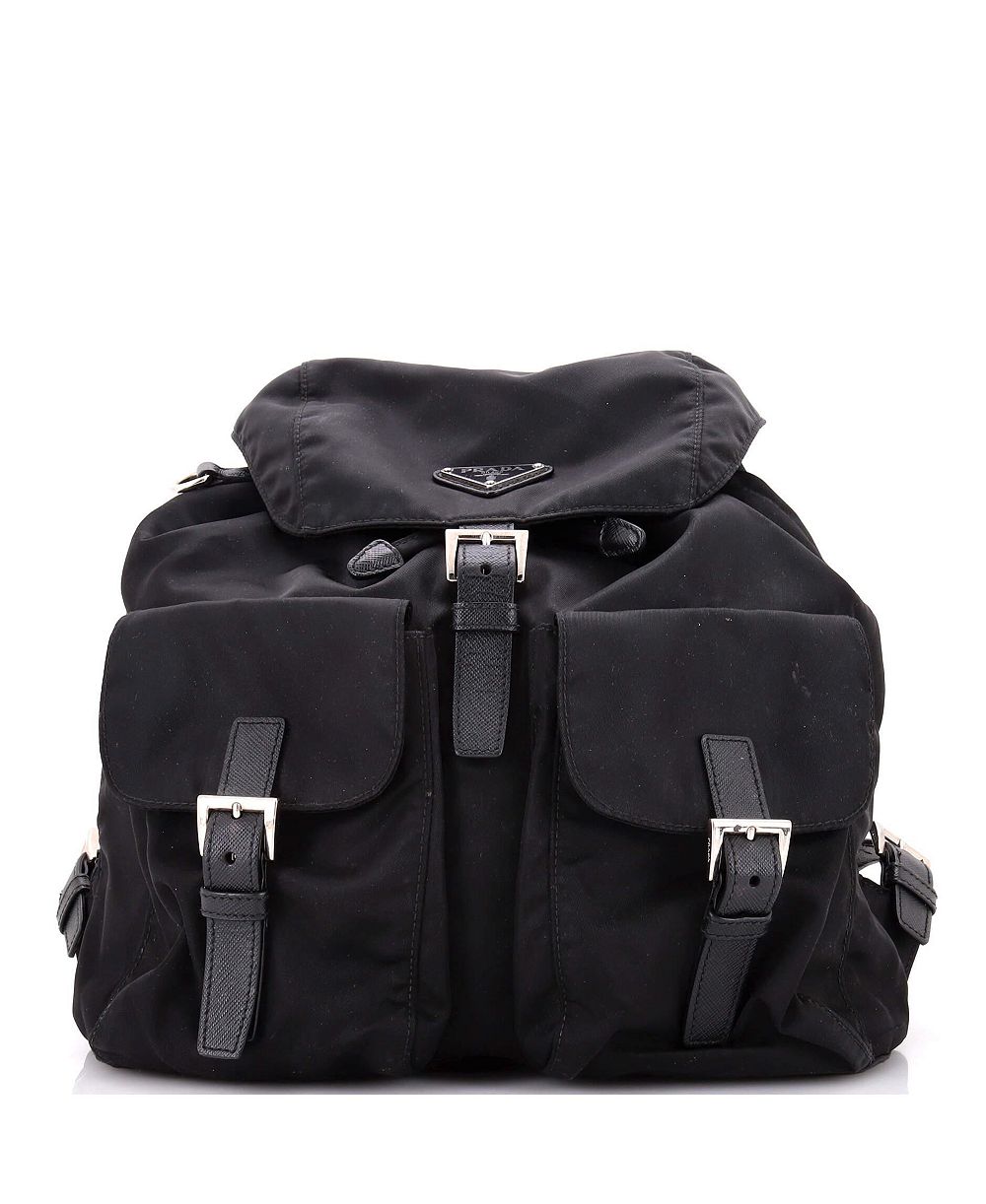 Pre-Owned Prada Medium Double Front Pocket Backpack Re-Nylon with Leather
