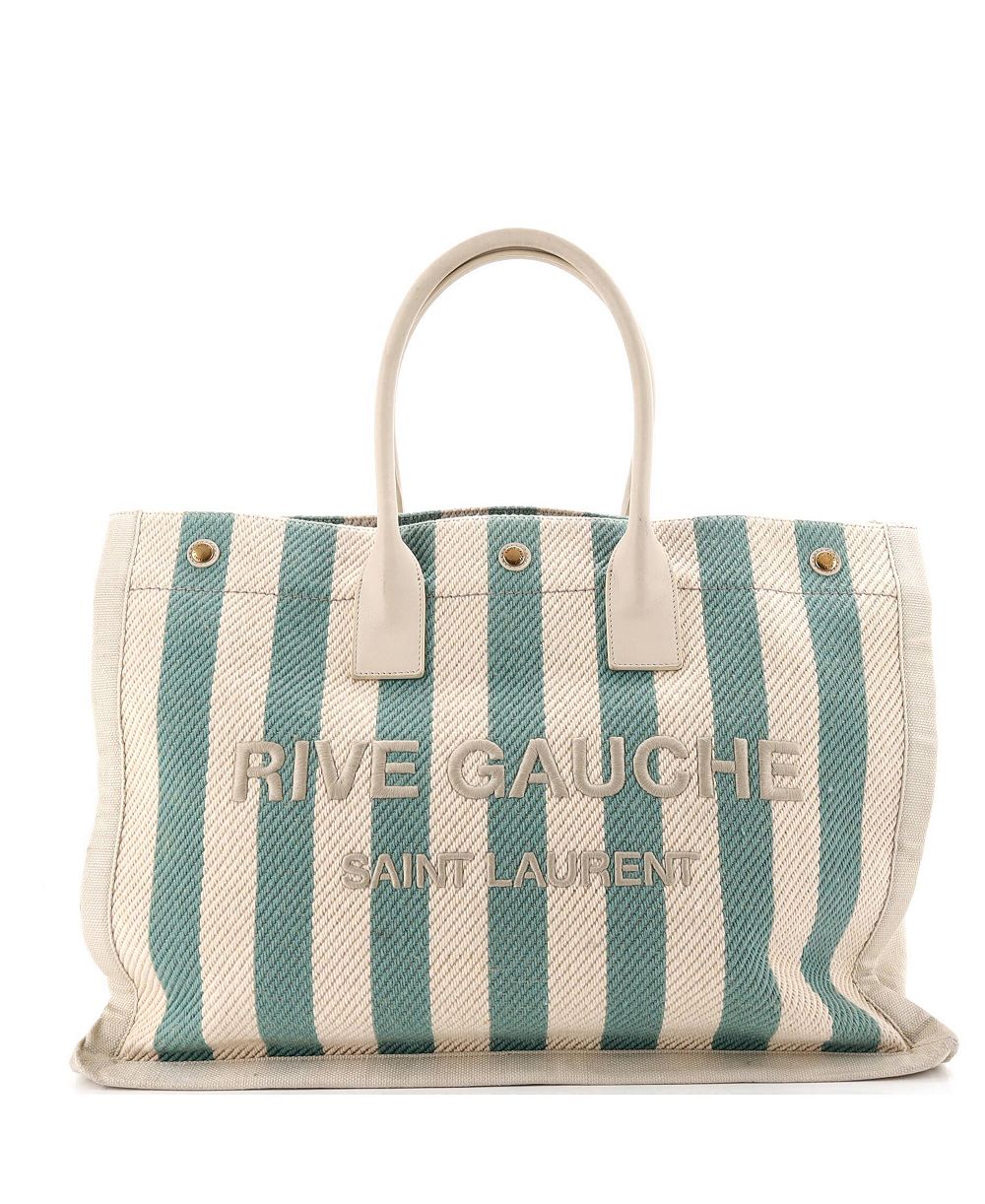 Б/у большая сумка-шоппер Saint Laurent Rive Gauche в полоску из ткани