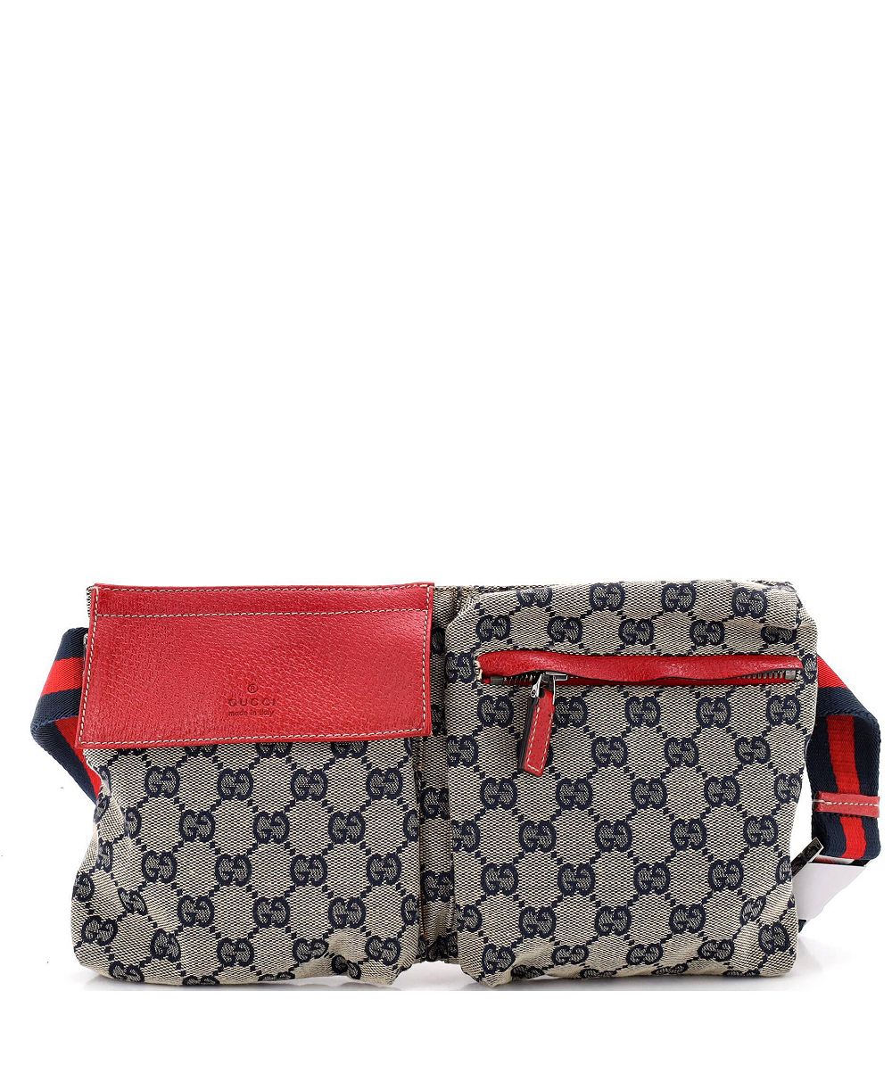 Pre-Owned Gucci Vintage Double GG Canvas with Leather Belt Bag