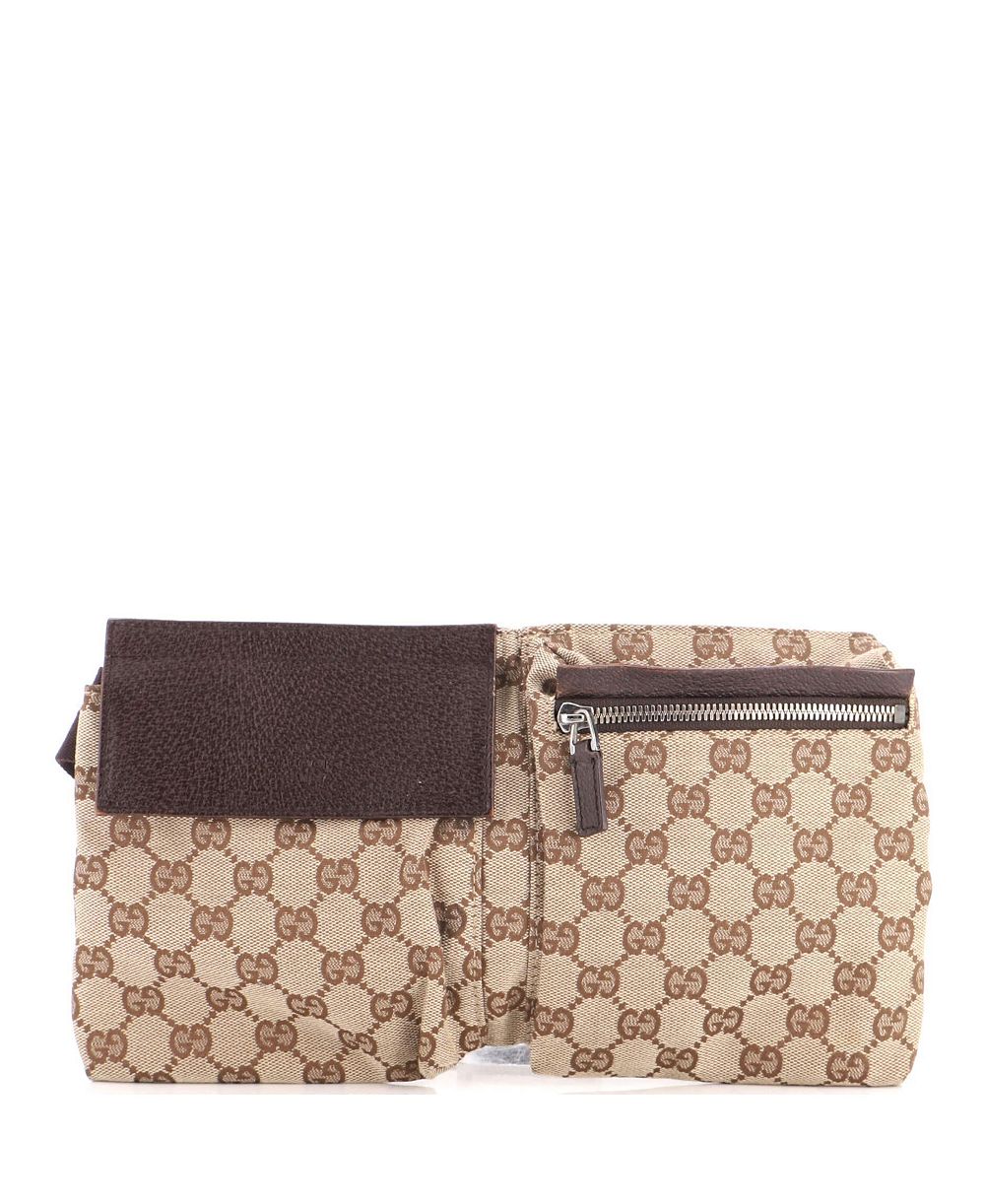 Pre-Owned Gucci Vintage Double Belt Bag GG Canvas with Leather