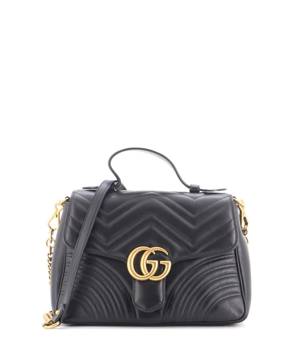 Pre-Owned Gucci Small GG Marmont Top Handle Flap Bag Matelasse Leather
