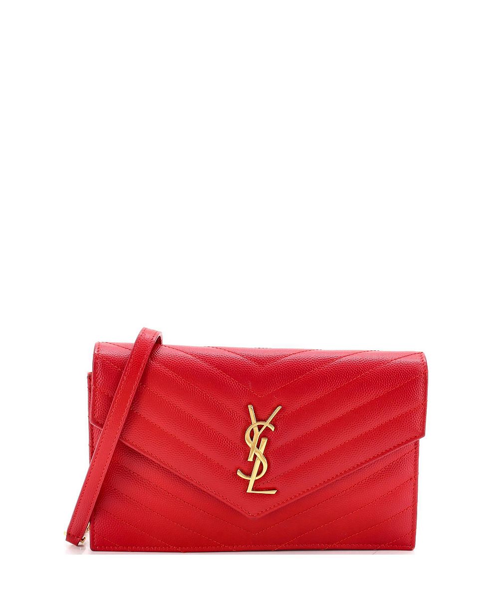 Б/у маленький кошелек на цепочке Saint Laurent Small Classic Monogram Wallet on Chain Matelasse Chevron Leather