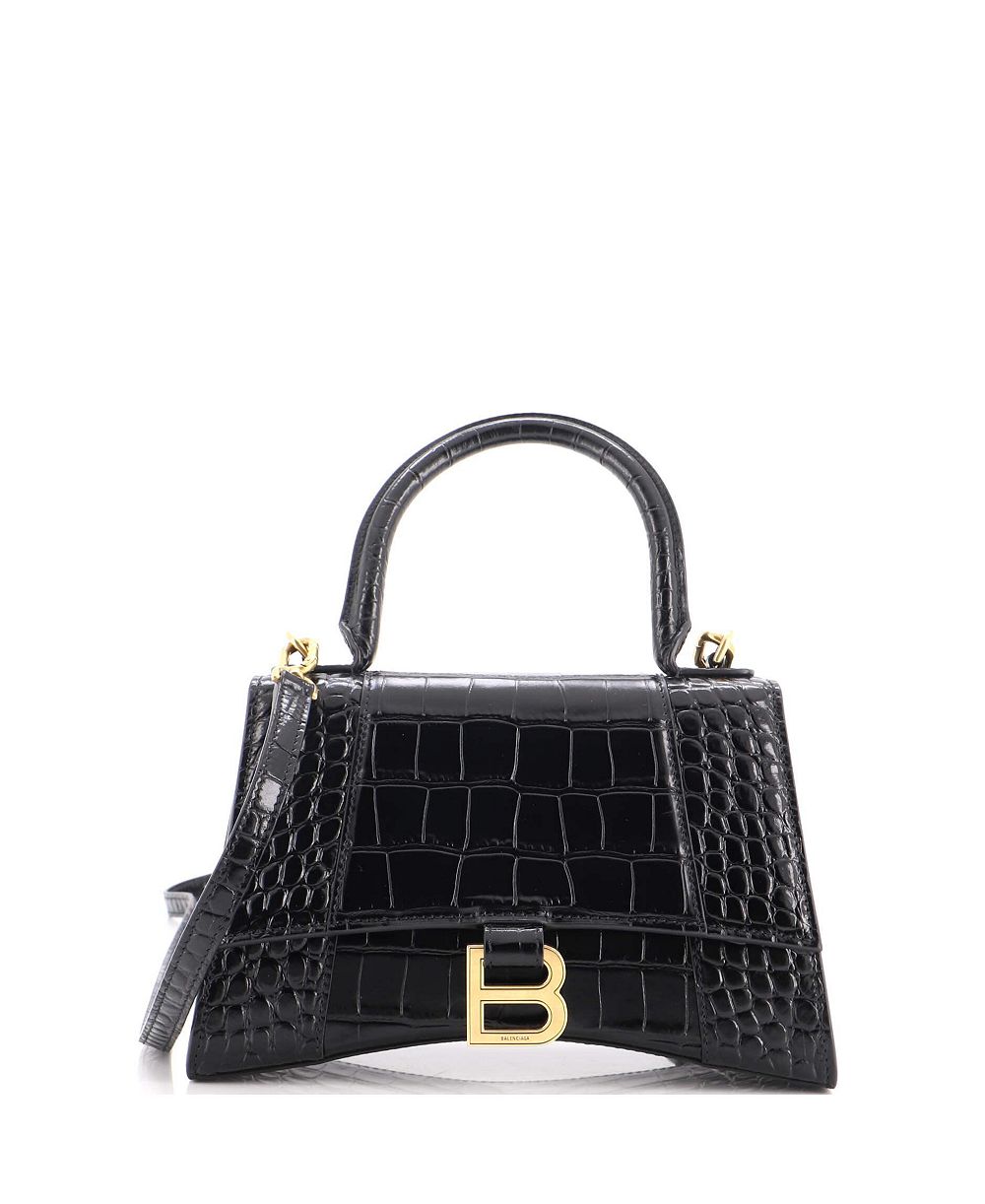Б/у сумка Balenciaga Small Hourglass с ручкой из тисненой кожи
