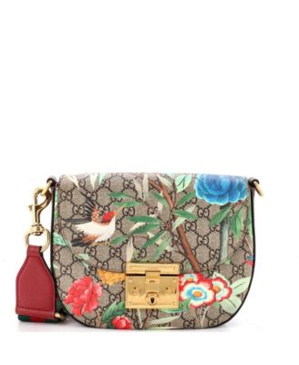 Pre-Owned Gucci Medium Padlock Saddle Shoulder Bag Tian Print GG Coated Canvas