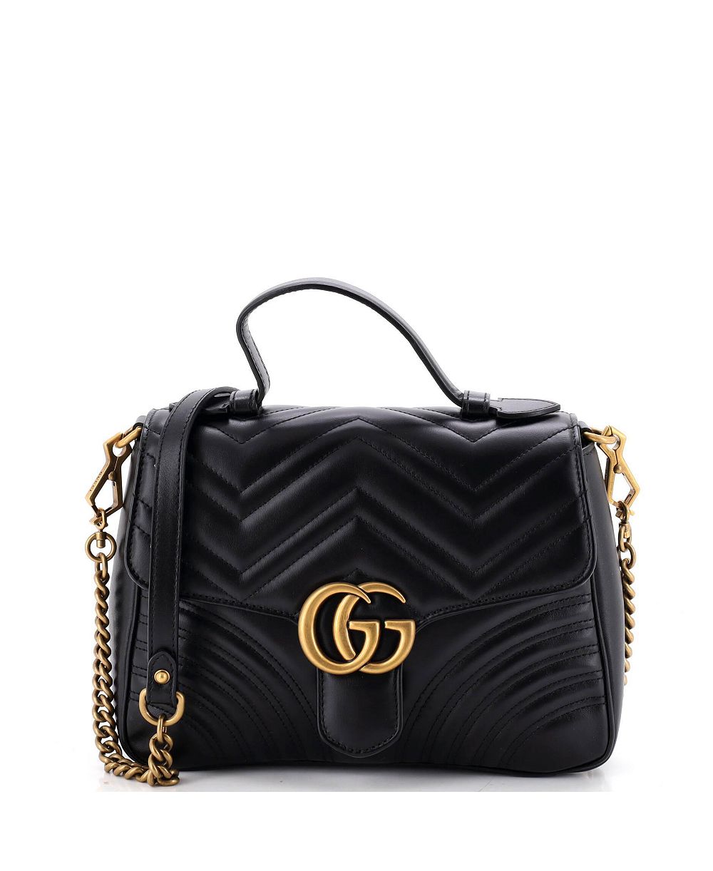 Pre-Owned Gucci Small GG Marmont Top Handle Flap Bag Matelasse Leather
