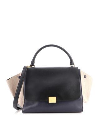 Pre-Owned Celine Medium Leather-Canvas Trapeze Shoulder Bag