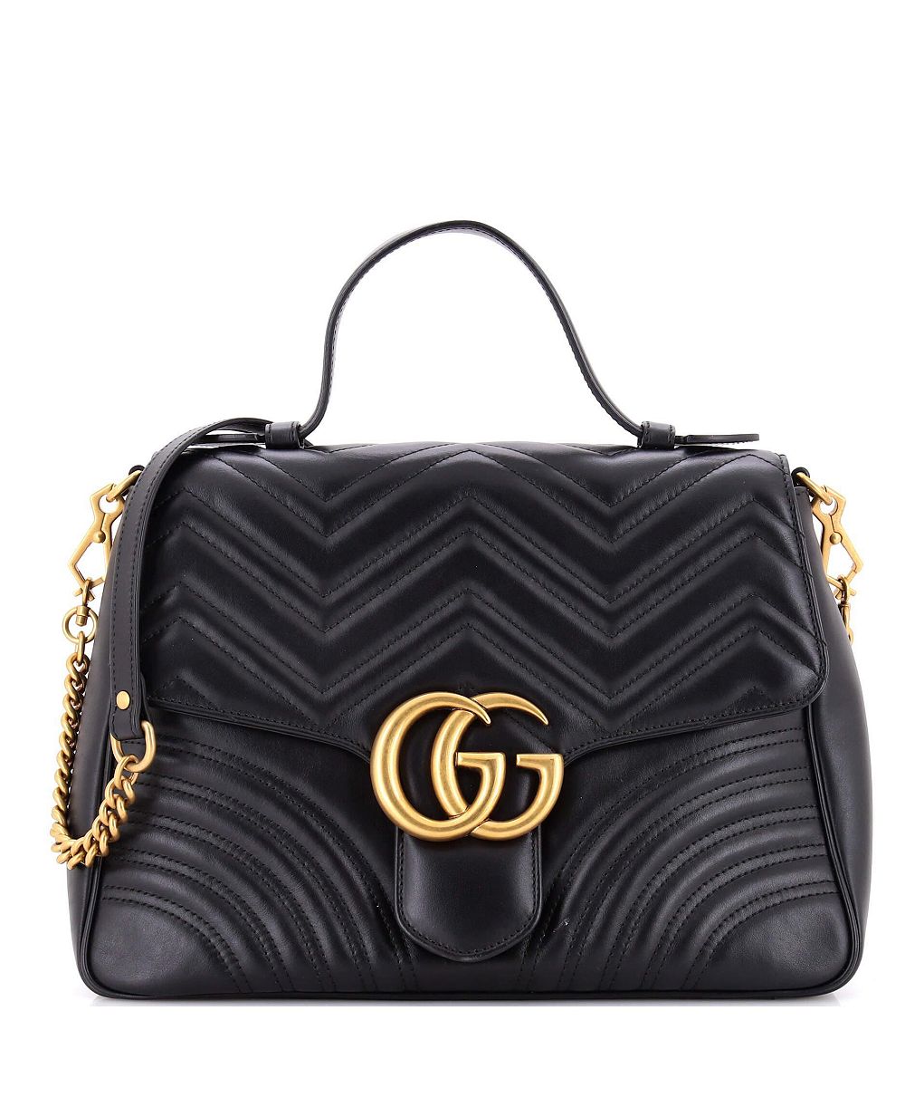 Pre-Owned Gucci Medium GG Marmont Top Handle Flap Bag Matelasse Leather