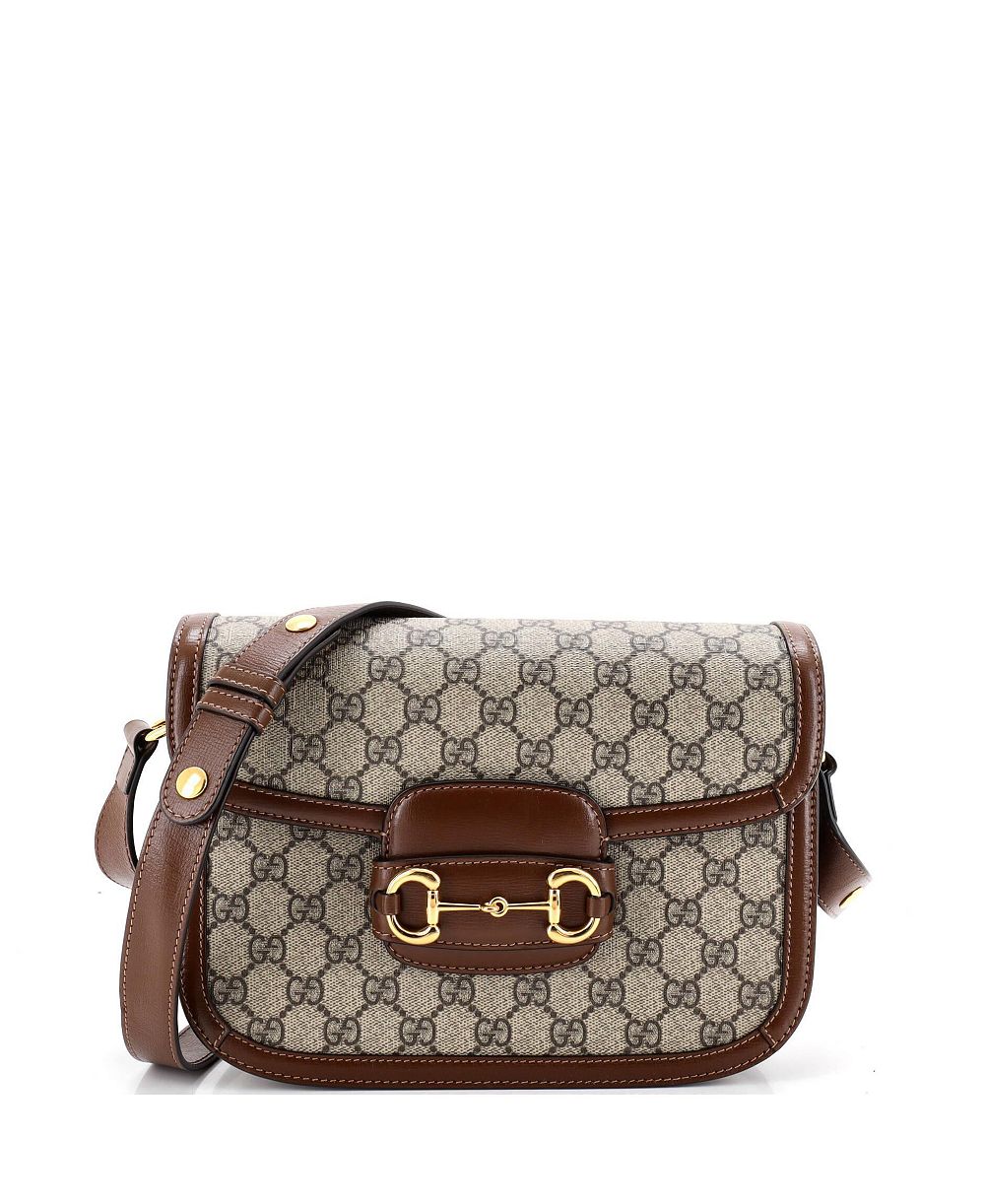 pre-owned gucci маленькая сумка-мессенджер хорсбит 1955 из лакированного канваса gg с кожей