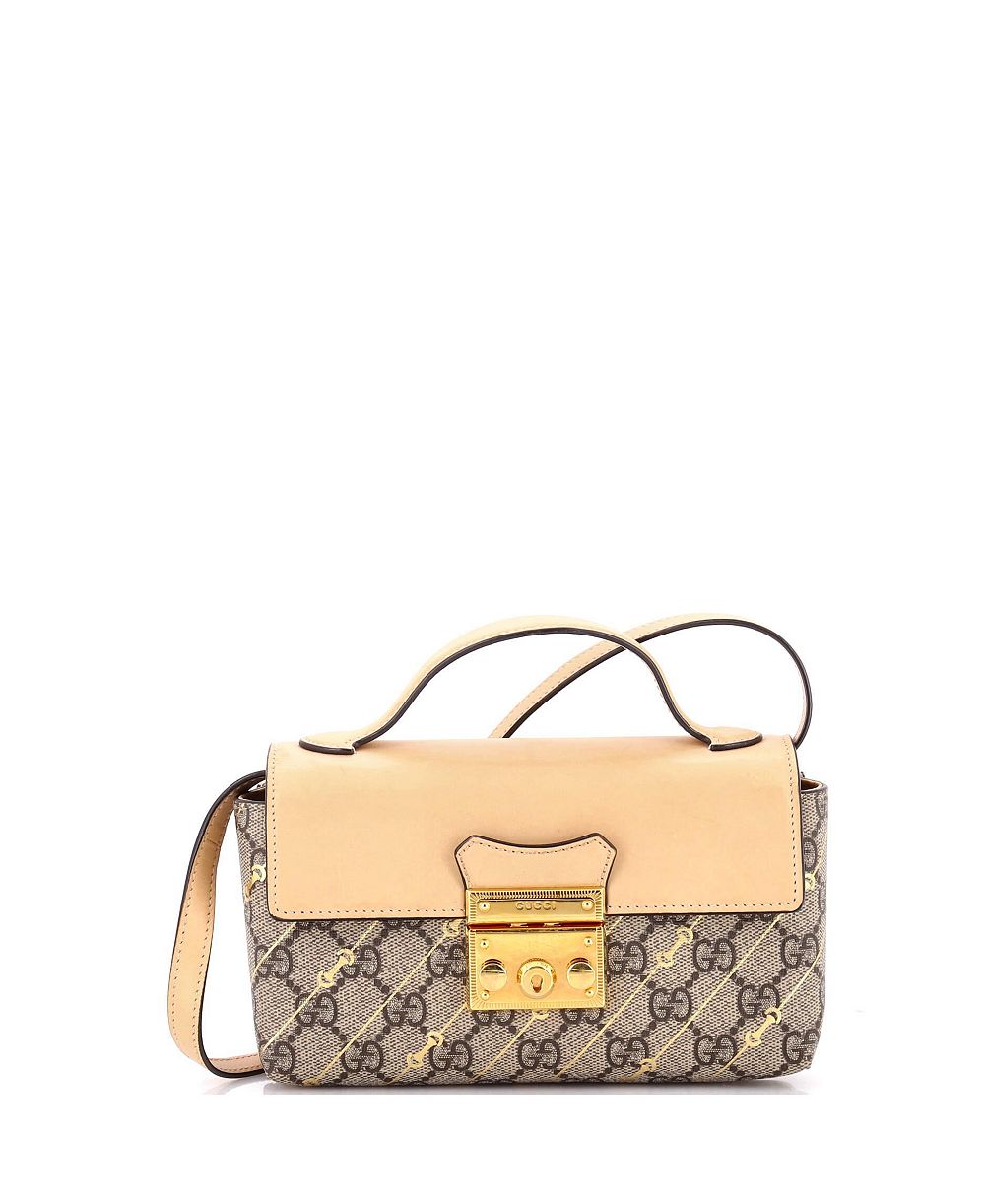 Б/у маленькая сумка с ручкой Gucci Mini Padlock из ткани GG с принтом и кожи