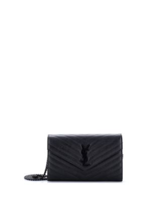 Pre-Owned Saint Laurent Medium Classic Monogram Wallet on Chain Matelasse Chevron Leather