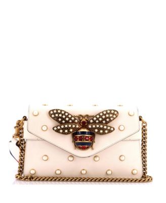 Б/у сумка Pre-Owned Gucci Mini Broadway Pearly Bee Shoulder Bag Embellished Leather