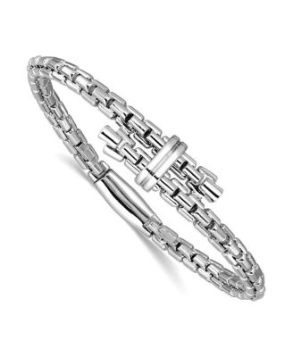 Curata Jewelry 4.5mm Sterling Silver Rhodium-plated Fancy Link Bypass Bangle Bracelet
