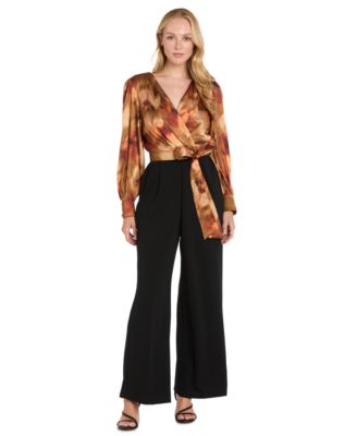 R & M Richards Women's Sophia Christina Satin Surplice Wide-Leg Jumpsuit