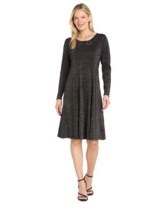 R & M Richards женское платье Fit & Flare с бисером и длинным рукавом