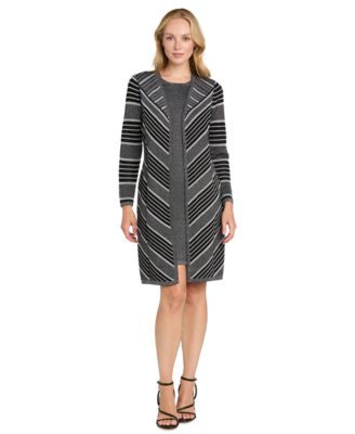 R & M Richards Women's Knit Striped Crewneck Jacket Dress