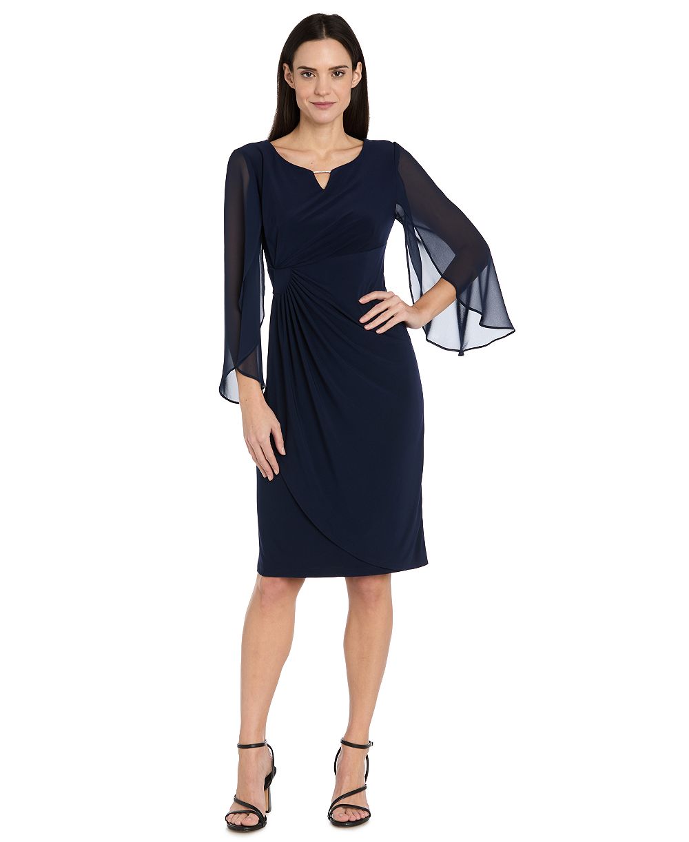 R & M Richards Women's Chiffon Sleeve Wedding Guest V-Neck Dress